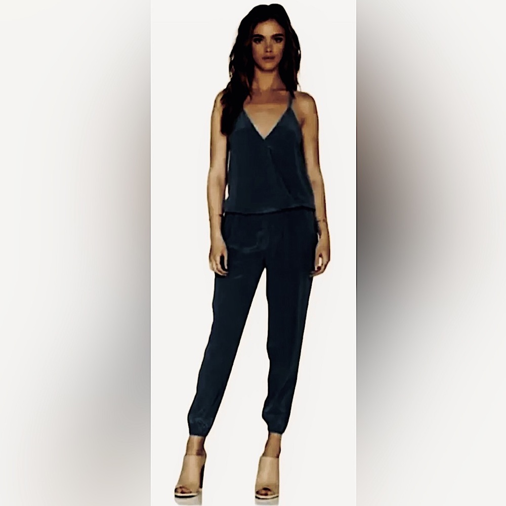 Revolve | Joie Silk Siet Jogger Style Jumpsuit w Surplice Bodice in Black Caviar